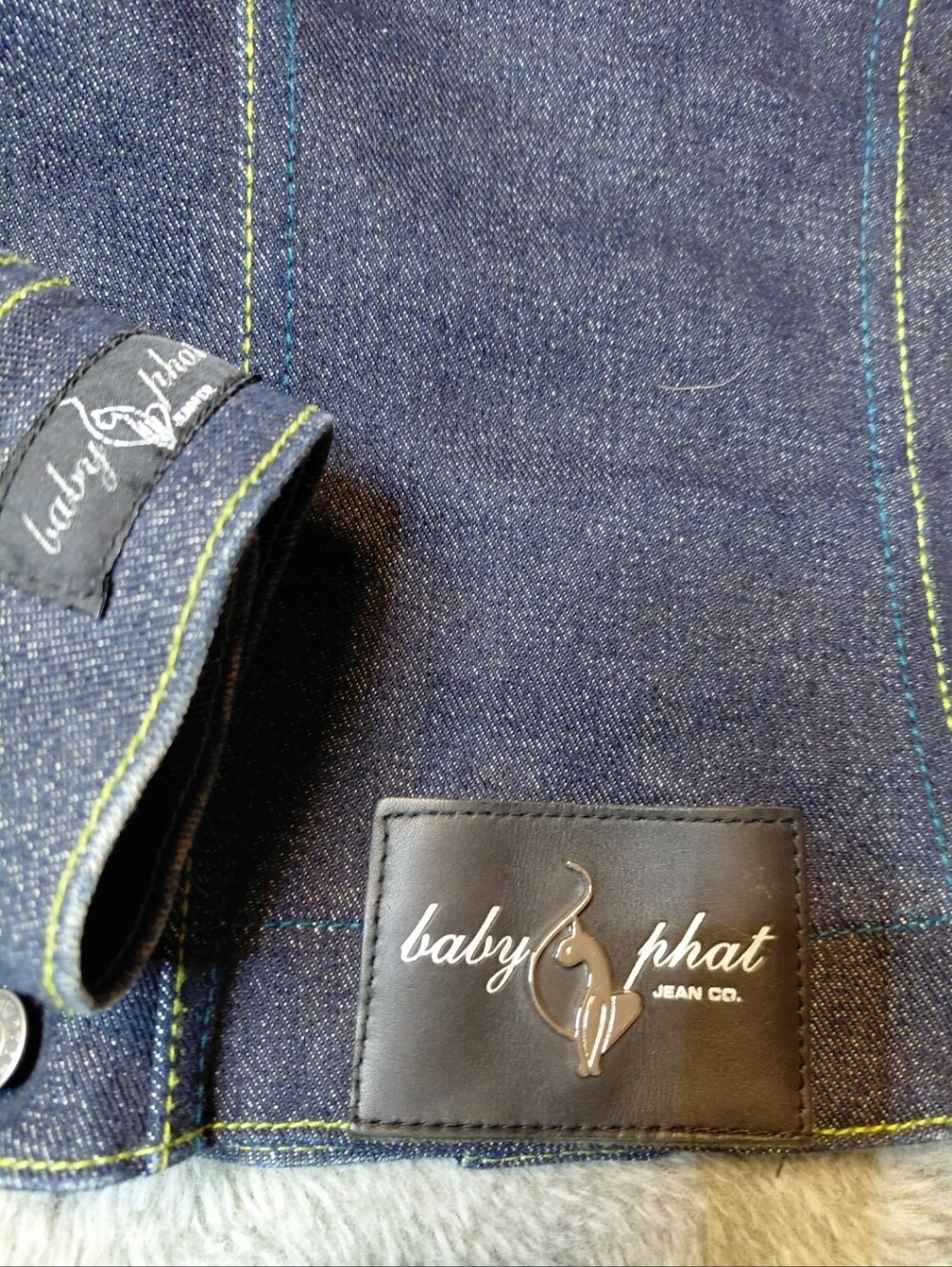 Baby Phat GORGOUS JEAN JACKET With Neon Green Stiching!